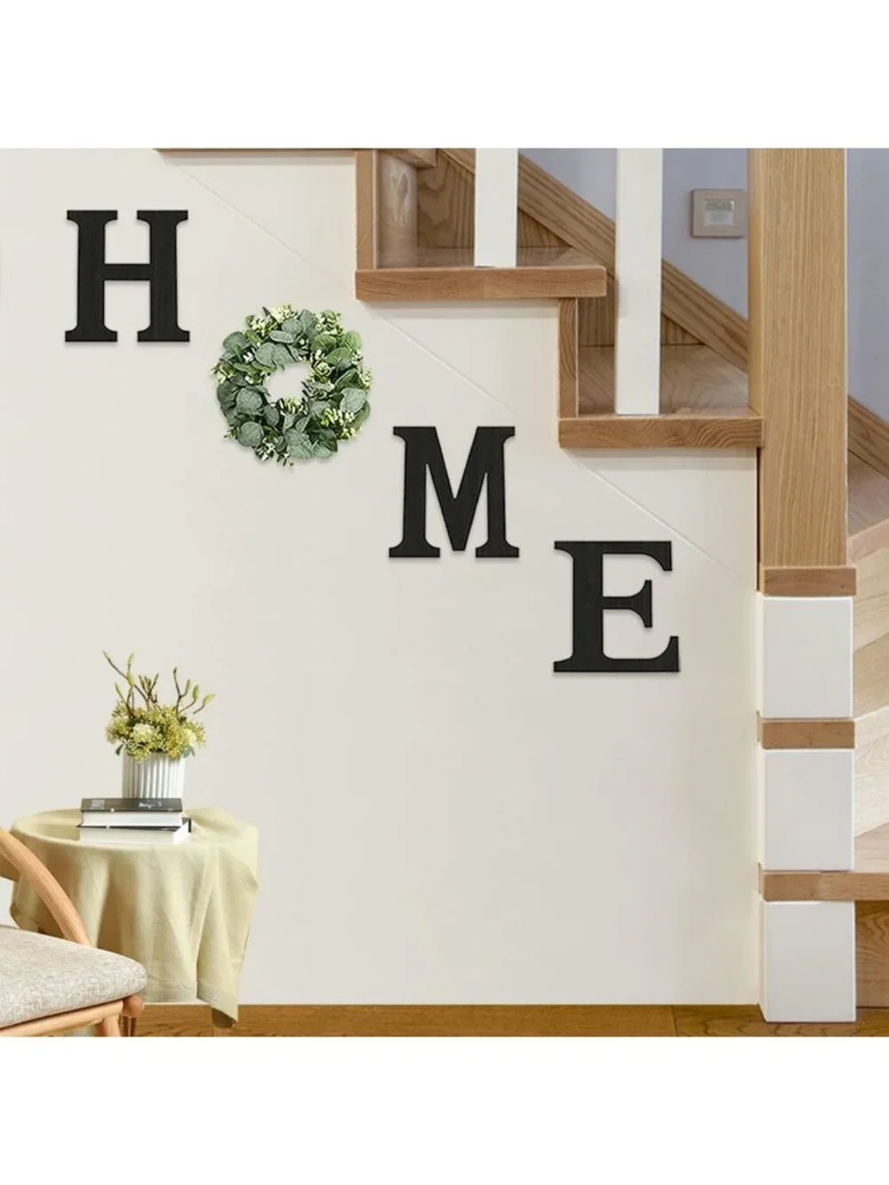 Rustic Wood Home Sign with Eucalyptus Wreath | Farmhouse Wall Decor for Living